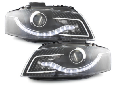 LED TAGFAHRLICHT Scheinwerfer für AUDI A3 8P 03-08 schwarz A4-OPTIK