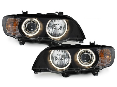 Xenon Scheinwerfer für BMW X5 99-03 E53 2 Standlichtringe schwarz