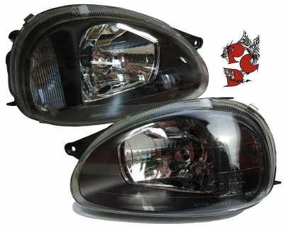Scheinwerfer für Opel Corsa B 93-01 black schwarz Klarglas