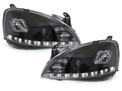 LED TAGFAHRLICHT Scheinwerfer für Opel Corsa C 01-06 black schwarz