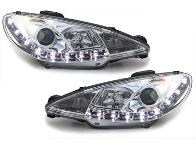 LED TAGFAHRLICHT Scheinwerfer für Peugeot 206 98-07 chrom