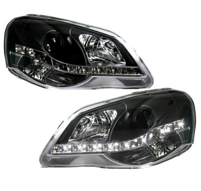 Tagfahrlicht-Optik Scheinwerfer für VW Polo 9N3 05-09 schwarz + LWR