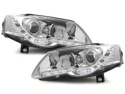 Scheinwerfer für VW Passat 3C B6 05-10 Tagfahrlicht-Optik chrom DEPO