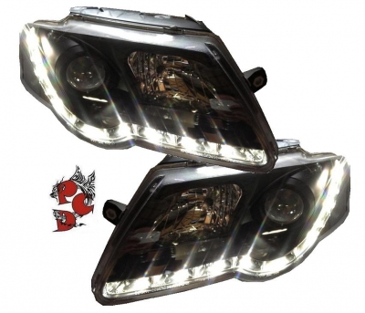 LED TAGFAHRLICHT Scheinwerfer für VW Passat 3C B6 05-10 schwarz