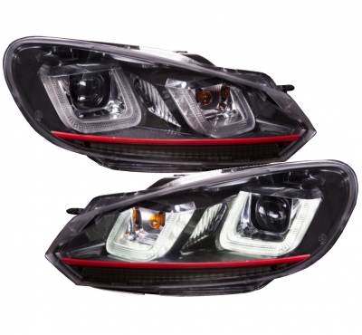 Tagfahrlicht Scheinwerfer für VW Golf 6 VI 08-12 schwarz-rot Golf 7-Look